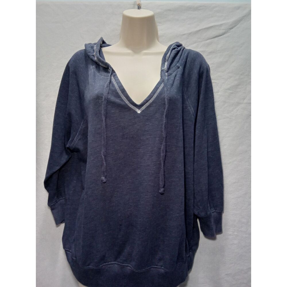 Make + Model women blue hoodie large pullover v neck drawstring